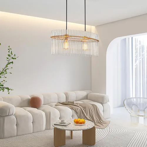 Miniatura 5 de Lámpara de Araña de Cristal Moderna de 2 Luces D23.6 Lámpara de Araña de Comedor Sobre Mesa Luminaria de Techo Colgante Contemporánea Altura