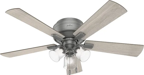 Hunter Ventilador de techo interior de 52 pulgadas con luces LED y cadena de tracción, ventilador de techo de perfil bajo, 5 aspas, para dormitorio,