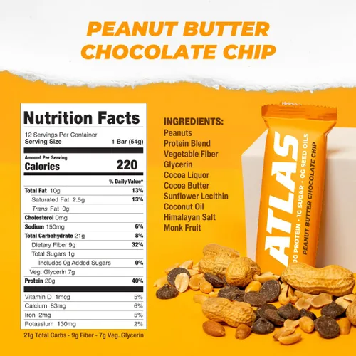 Miniatura 2 de Barrita de Proteína Atlas Real Food – 20g de Proteína Limpia, 1g de Azúcar, Sin Aceites de Semillas, Sin Edulcorantes Artificiales