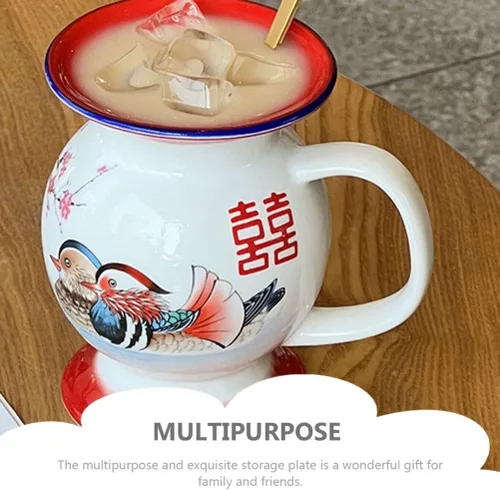 Miniatura 8 de SHERCHPRY Tazas de leche de cerámica, Taza en forma de escupitón con tapa, Tazas de broma, Tazas chinas retro de porcelana, Tazas de agua