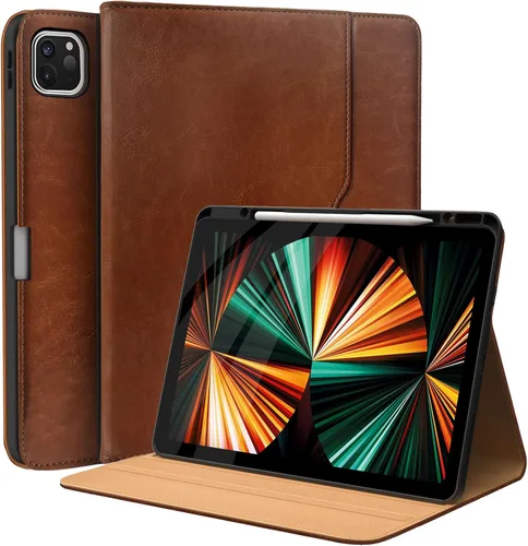 Miniatura 3 de Fundas de cuero para iPad Pro 12.9, 6ª, 5ª, 4ª y 3ª generación, funda protectora multiángulo con soporte para lápices y bolsillo, función