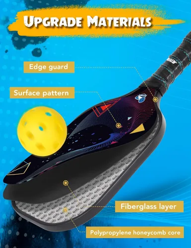 Miniatura 2 de Carbon Fiber Pickleball Paddles Set of 2, USAPA Approved T700 Raw Carbon Face, Lightweight 7.5oz Honeycomb Core Pickle Ball Rackets, High Spin, 2