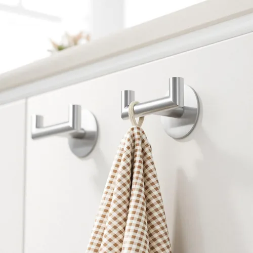 Miniatura 2 de GWAAZXGZ Paquete de 2 ganchos de baño de níquel cepillado para toallas, ganchos dobles autoadhesivos para pared, sin taladrar, acero inoxidable 304
