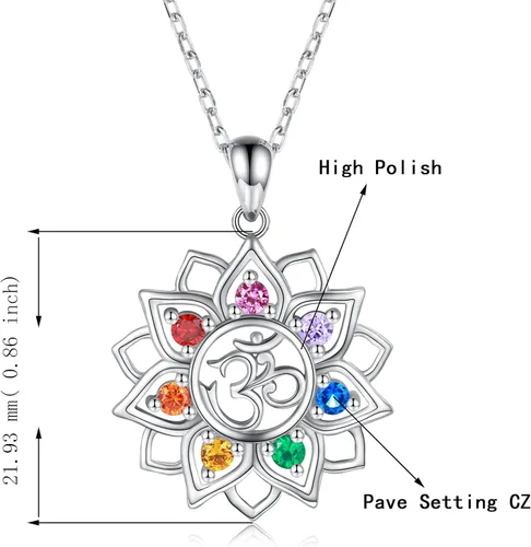 Miniatura 3 de Chakra Yoga Lotus Flower Necklace 925 Sterling Silver Om Ohm Symbol Crystal Pendant Necklace Spiritual Jewelry Gift for Women Girls