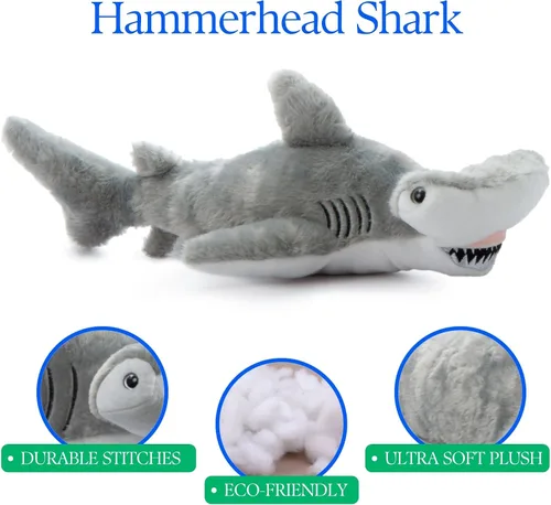 Miniatura 7 de The Petting Zoo Hammerhead - Peluche de tiburón de peluche, regalos para niños, animales salvajes del océano Onez, juguete de peluche de tiburón