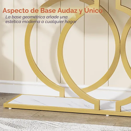 Miniatura 7 de Tribesigns - Mesa de consola dorada, mesa de entrada moderna de 55 pulgadas con marco geométrico de metal, mesa de sofá estrecha y larga de aspecto