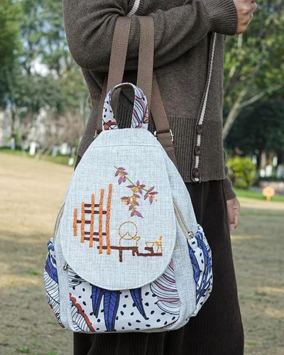 Miniatura 170 de HUANGGUOSHU Mochila de algodón tejida de algodón bohemio con bordado de lona estilo bohemio con múltiples bolsillos retro linda mochila cartera