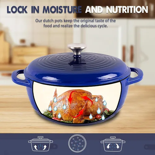 Miniatura 4 de Horno holandés de hierro fundido duradero con tapa, perfecto para hornear pan, cocinar y hervir sopa, multifuncional y fácil de limpiar, 4 cuartos
