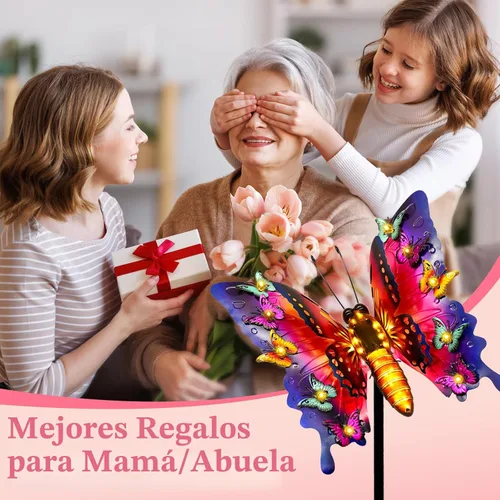 Miniatura 6 de ANGMLN Luces solares de jardín, decoración de jardín de mariposa para exteriores, luces decorativas de metal grandes de 41 pulgadas, mariposa