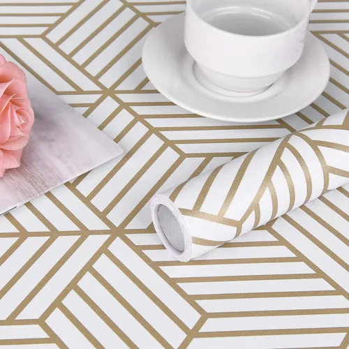 Miniatura 9 de Wenmer - Papel tapiz con estampado geométrico hexagonal de 17.71 x 708 pulgadas, papel adhesivo extraíble, autoadhesivo, vinilo para uso doméstico