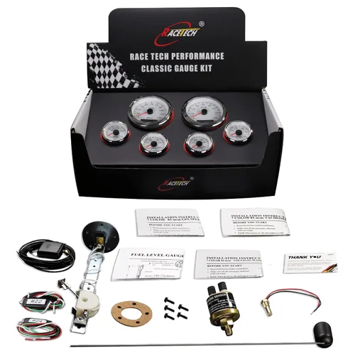 Miniatura 8 de RACETECH Juego de 6 Instrumentos – Velocímetro GPS de 85mm 200 Km/h & Tacómetro 8000 RPM – Medidores de 52mm de Combustible, Aceite, Temperatura