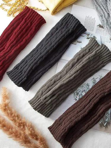 Miniatura 6 de 4 pares de guantes de punto calentadores de brazos de invierno largos sin dedos guantes con agujero para el pulgar guantes para mujeres y hombres