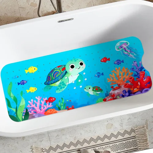 Miniatura 10 de Alfombra de bañera para niños antideslizante, delfines nadan felices en el mar (azul) 40 x 16 pulgadas, extra larga, suave, ventosa para un agarre