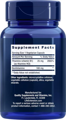 Miniatura 2 de Life Extension Benfotiamina con tiamina, apoyo saludable para el metabolismo del azúcar en sangre, 100 mg de benfotiamina, salud cardiovascular