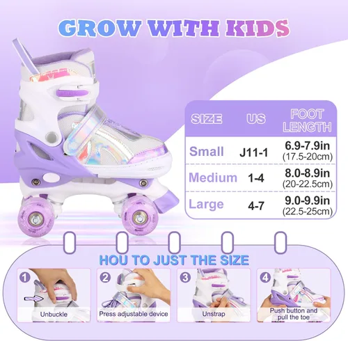 Miniatura 2 de Roller Skates for Girls Boys Kids Age 3-12 Years Old Adjustable 4 Sizes with Wheels Light up, Birthday Gift for Children Teens, Indoor Outdoor