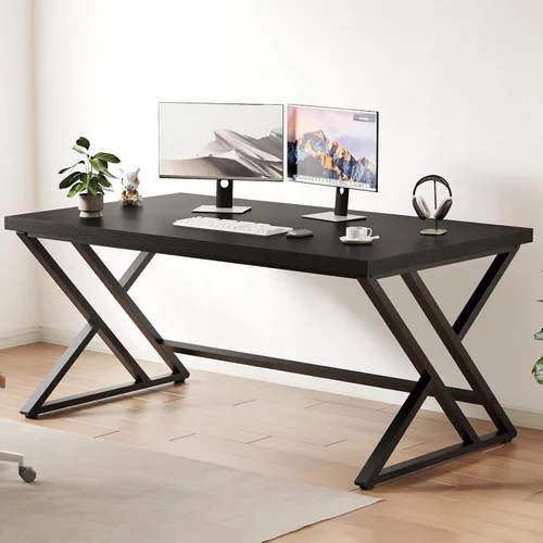 Miniatura 18 de LVB Escritorio Moderno Blanco para Computadora, Escritorio Industrial Largo para Oficina en Casa para Estudiante, Escritorio Grande de Metal y Roble