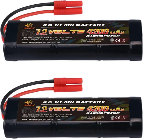 melasta Paquete de 2 baterías NiMH RC de 7.2 V 4200 mAh compatibles con conector banana adecuado para vehículos de carreras Redcat