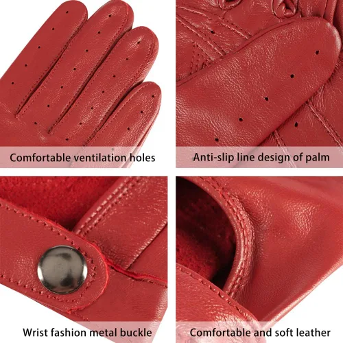 Miniatura 6 de Harssidanzar Guantes de conducción de cuero para mujer, guantes de cuero de oveja finos sin forro para pantalla táctil KL021