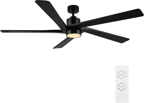 Miniatura 14 de WINGBO Ventilador de techo CC de 64 pulgadas con luces y control remoto, 5 cuchillas reversibles de madera tallada, motor de CC silencioso de 6