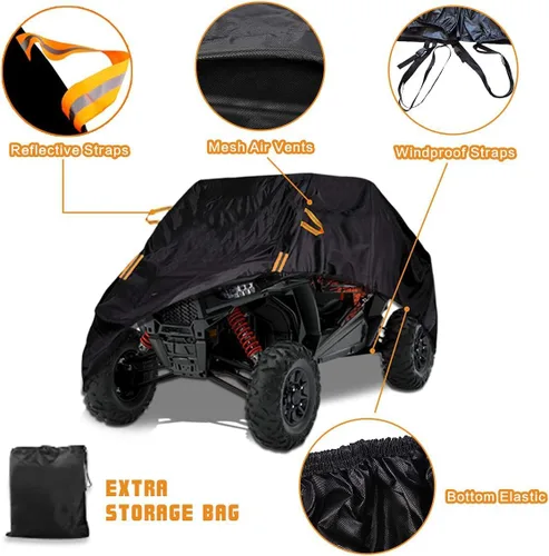 Miniatura 6 de Cubierta UTV impermeable resistente tela Oxford para todo tipo de clima, cubiertas de protección para Polaris RZR Ranger Can-Am Defender Teryx Negro