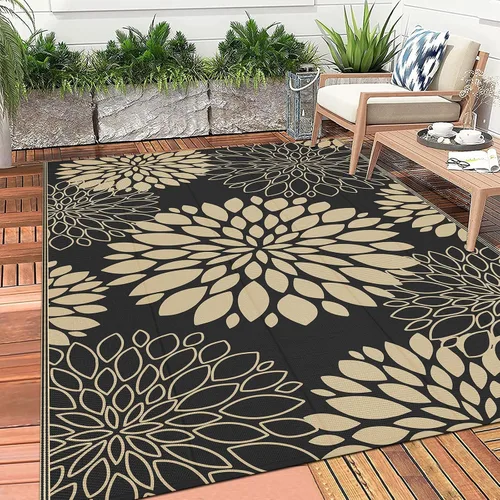 Miniatura 2 de Ileading Alfombra impermeable para exteriores de 5 x 8 pies, reversible, de paja de plástico, portátil, para interiores y exteriores, caravana