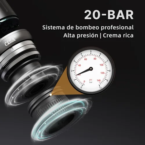 Miniatura 5 de CERA+ PCM03S - Máquina de café espresso portátil de 5 a 8 tazas por carga, autocalentamiento de 20 barras, cápsulas NS y café molido, cafetera Verde