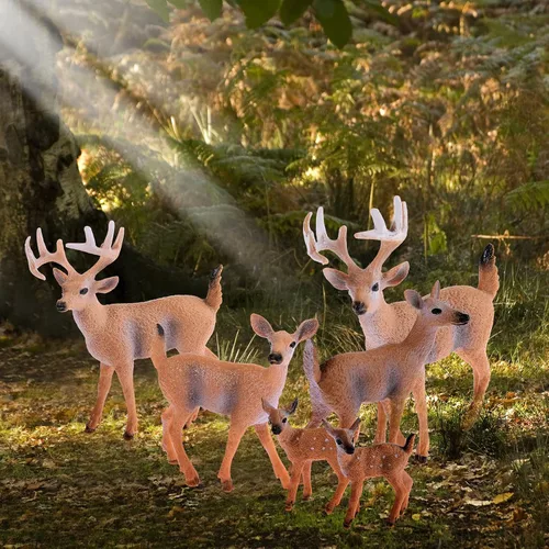 Miniatura 6 de 12 piezas de figuras de ciervos juguete realistas, figuras de familia de ciervos, figuras de animales del bosque, criaturas del bosque en miniatura