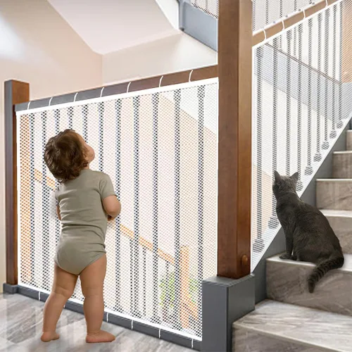Miniatura 14 de Red para escalera, Barrera de seguridad para bebés para escaleras sin necesidad de perforación, Barrera de seguridad para pasamanos de bebé, 18 pies