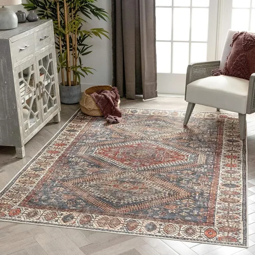 Miniatura 22 de Amesti - Alfombra tejida a máquina, lavable, diseño contemporáneo abstracto envejecido, estilo persa