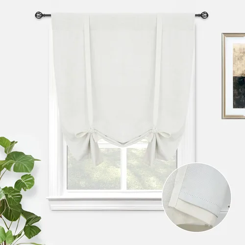 Miniatura 25 de DriftAway - Cortinas de Lino con Doble Capa, Blackout, de Atar, con Aislaje Térmico, Totalmente Forradas, Estilo Globo Romano, para Baño, con Lino