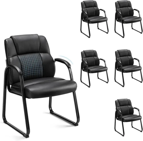 Miniatura 8 de Sweetcrispy Juego de 2 sillas de invitados para sala de espera, sillas estacionarias de recepción para oficina, sin ruedas, cómodos brazos Negro
