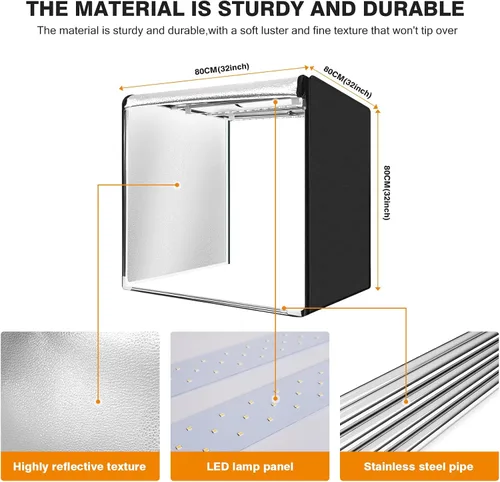 Miniatura 7 de Caja de luz para estudio fotográfico de 32"x32" con 100 LED y 6 fondos de colores, caja de fotos con luces, caja de imagen plegable para fotografía