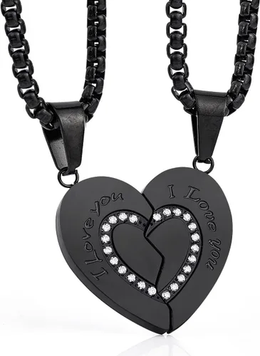 Wolentty Pareja para él y ella collares de corazón roto colgantes con incrustaciones de piedra de circonio regalo de joyería para el día de San