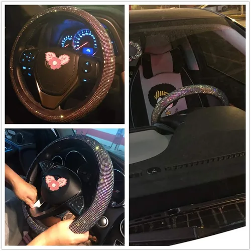 Miniatura 3 de Carwales - Funda para volante de coche con brillantes para mujeres y niñas, 15 pulgadas, universal, de diamantes de imitación de cristal colorido