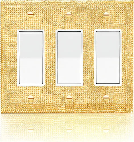 Miniatura 26 de Cubierta de interruptor de luz con brillantes diamantes de imitación azules, cubiertas decorativas de tomacorrientes, placa de pared doble Diamantes