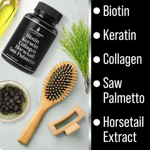 Miniatura 4 de Biotina (5000mcg), queratina, colágeno, cola de caballo, palma enana americana – Suplemento 5 en 1 para el crecimiento del cabello y vitaminas