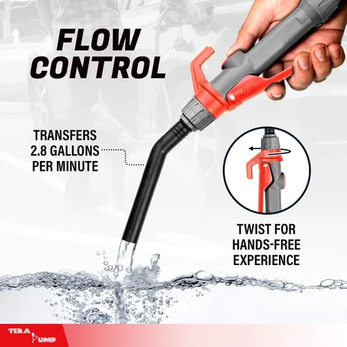 Miniatura 5 de TERA PUMP Bomba de Transferencia Rápida de Varilla con Mango de Gatillo y Manguera de Vinilo de 39.4 Pulgadas - Caudal Máximo de 2.8 GPM - Funciona