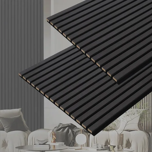 Miniatura 11 de Paneles de pared acústicos 3D con listones y acabado en madera, paquete de 2 paneles de absorción de sonido para estudio, oficina, sala de estar