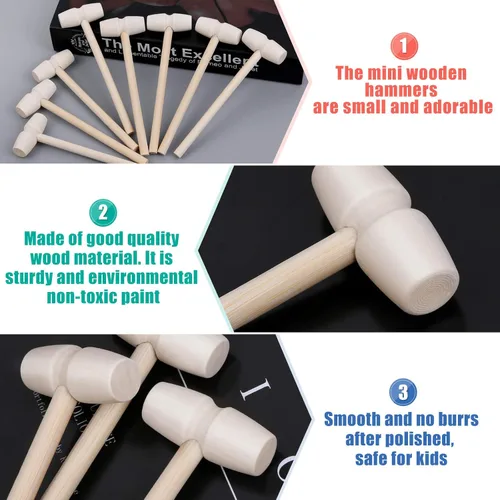 Miniatura 4 de Caffox Mini martillos de madera para chocolate, 30 mazos de madera pequeños para corazón de chocolate rompible, manualidades y accesorios de juego