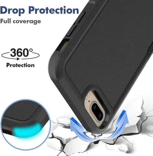 Miniatura 3 de Funda WOGROO para iPhone 8 Plus, iPhone 7 Plus de 5.5 pulgadas, funda protectora para teléfono a prueba de golpes, fuerte y duradera, color negro