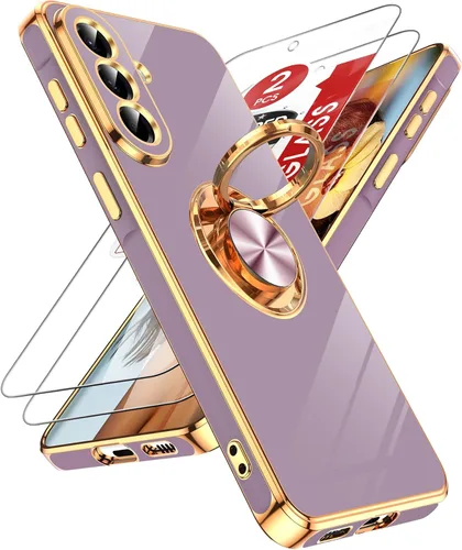 Miniatura 62 de LeYi Funda para Samsung Galaxy S22 Ultra con soporte de anillo giratorio de 360°, soporte magnético, chapado en oro rosa, borde protector para Negro
