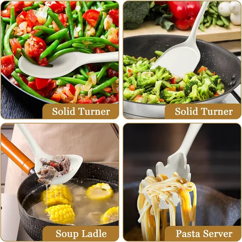 Miniatura 6 de LIANYU Juego de 8 utensilios de cocina de silicona, resistentes al calor, utensilios de cocina antiadherentes con espátula, cuchara, afinador, Blanco