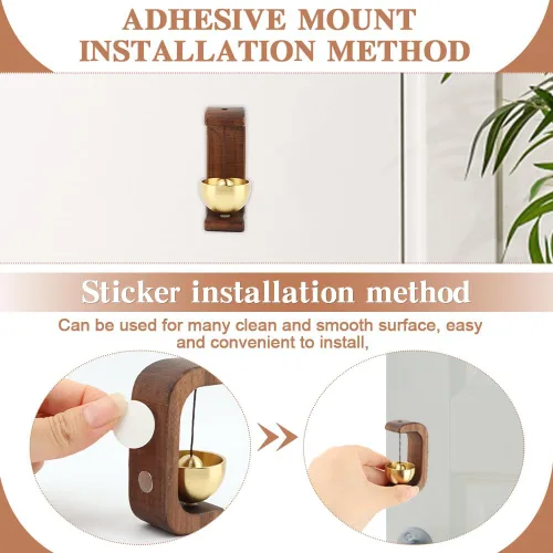 Miniatura 4 de Campana magnética para puerta, timbre de madera con sonido fuerte para apertura de puerta de negocios, campanilla de latón, timbre de puerta