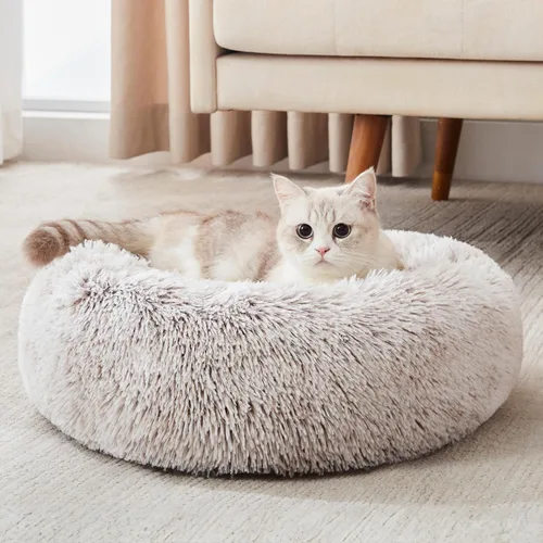 Miniatura 33 de WESTERN HOME WH Cama calmante para perros y gatos, dona acogedora anti-ansiedad, cama redonda cálida y acogedora de piel sintética, suave y azul