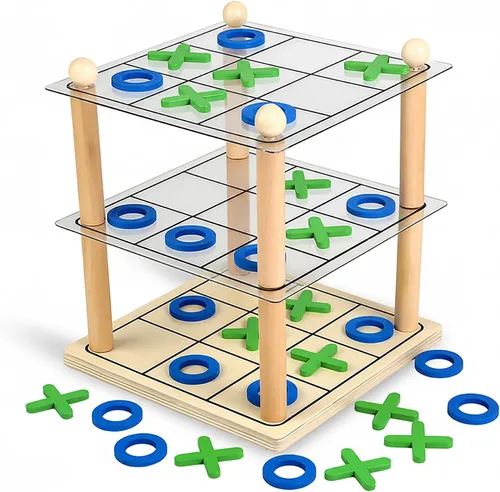 Juego de mesa de madera 3D Ultimate Tic Tac Toe - Juego de estrategia XO clásico para niños y adultos, divertidos juegos de mesa familiares para la