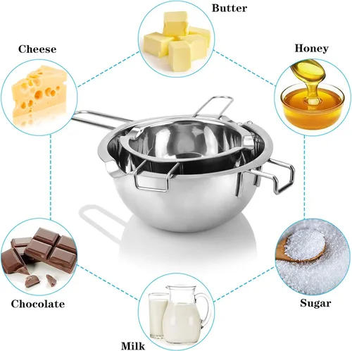 Miniatura 4 de Juego de ollas de doble caldera para derretir chocolate, mantequilla, queso, caramelo y caramelo, olla de acero 18/8, capacidad de 2 tazas