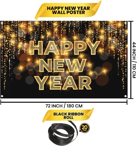 Miniatura 4 de KatchOn, XtraLarge - Cartel de feliz año nuevo – 72 x 44 pulgadas Fondo de feliz año nuevo para decoraciones de Año Nuevo 2026 Cartel de víspera
