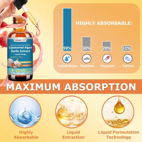 Miniatura 5 de Extracto de ajo envejecido en gotas líquidas 15:1 7500 mg Suplemento de ajo orgánico inodoro para salud cardiovascular cardíaca e inmunológica