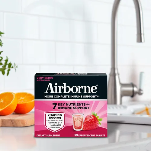 Miniatura 18 de Airborne 1000 mg de vitamina C con vitamina D y zinc, suplemento de apoyo inmunológico multivitamínico sin azúcar, antioxidantes vitaminas A C