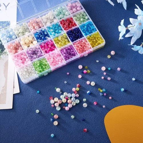 Miniatura 5 de KISSITTY 1800 cuentas de cristal agrietado para la fabricación de joyas, cuentas redondas de 0.157 in, 0.236 in, 0.315 in, cuentas de manualidades